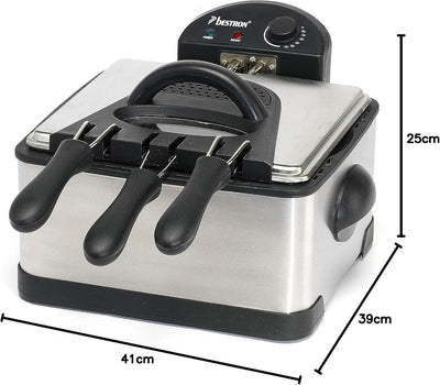 Bestron XL Öl-Fritteuse mit 3 Frittierkörben, inkl. Kaltzonentechnologie & herausnehmbaren Ölbehälte