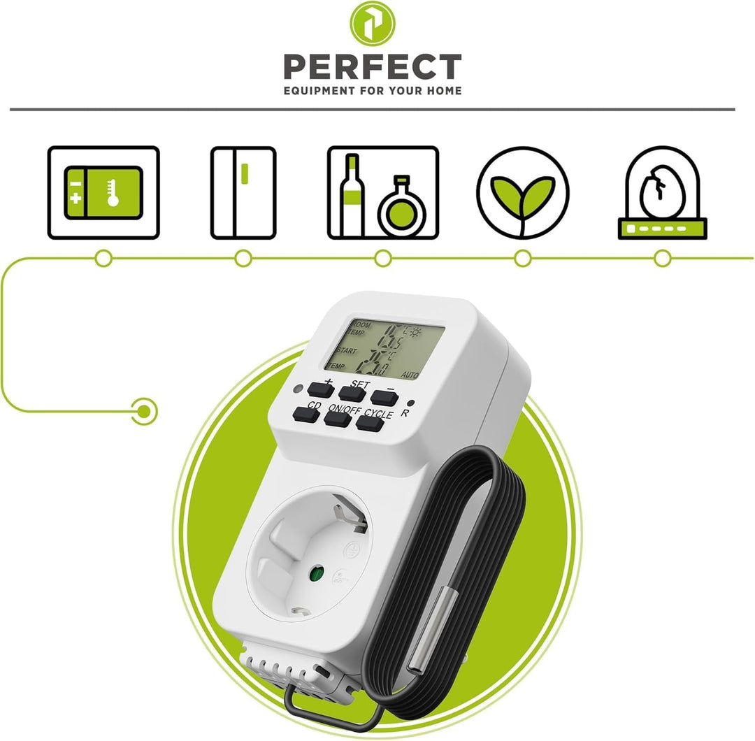 Perfect Steckdosen-Thermostat - Klimaregelung - 5-30°C - 3500W - 230V/16A - für Heiz- und Kühlgeräte