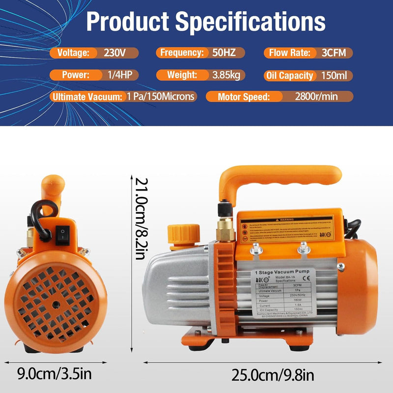 BACOENG 3CFM Einstufige Vakuumpumpe Unterdruckpumpe Vakuum Pumpe 85 L/Min