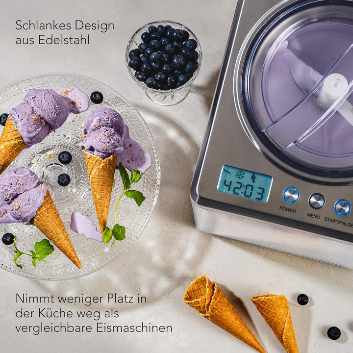 Wilfa VANILLA Eismaschine - 2,5 Liter - selbstkühlender Kompressor 250W - Timer-Funktion - Kühlhalte