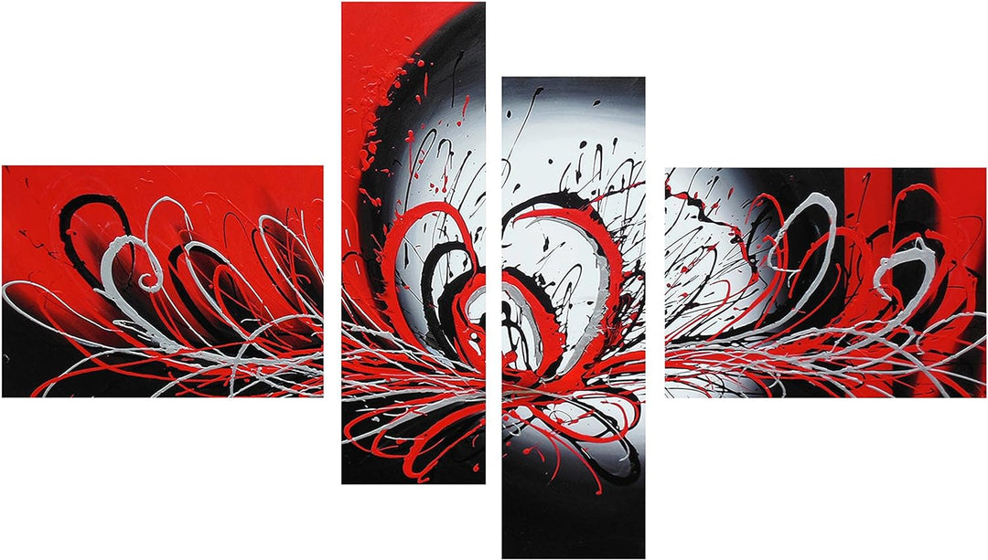 Fokenzary Leinwandbild handgemalt Rot und Schwarz modern abstrakt fliessende Farben gerahmt fertig z