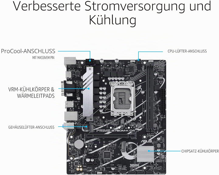 ASUS PRIME B760M-K D4 Gaming Mainboard Sockel Intel LGA 1700 (Intel B760, mATX, DDR4 Speicher, 2x PC