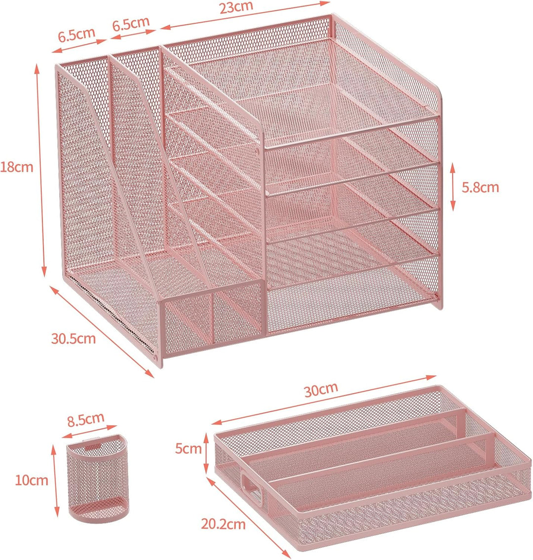 Schreibtisch Organizer mit Aktenhalter, 5-stufiger Papier Organizer mit Schublade und 2 Stifthaltern