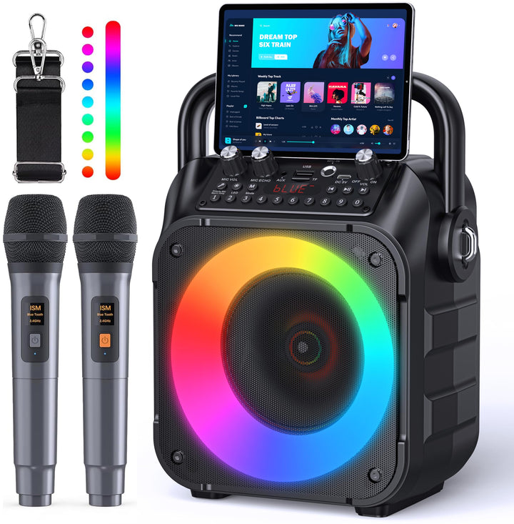 Singingmate Karaoke-Maschine, tragbarer Bluetooth-Lautsprecher für Erwachsene mit 2 drahtlosen Mikro