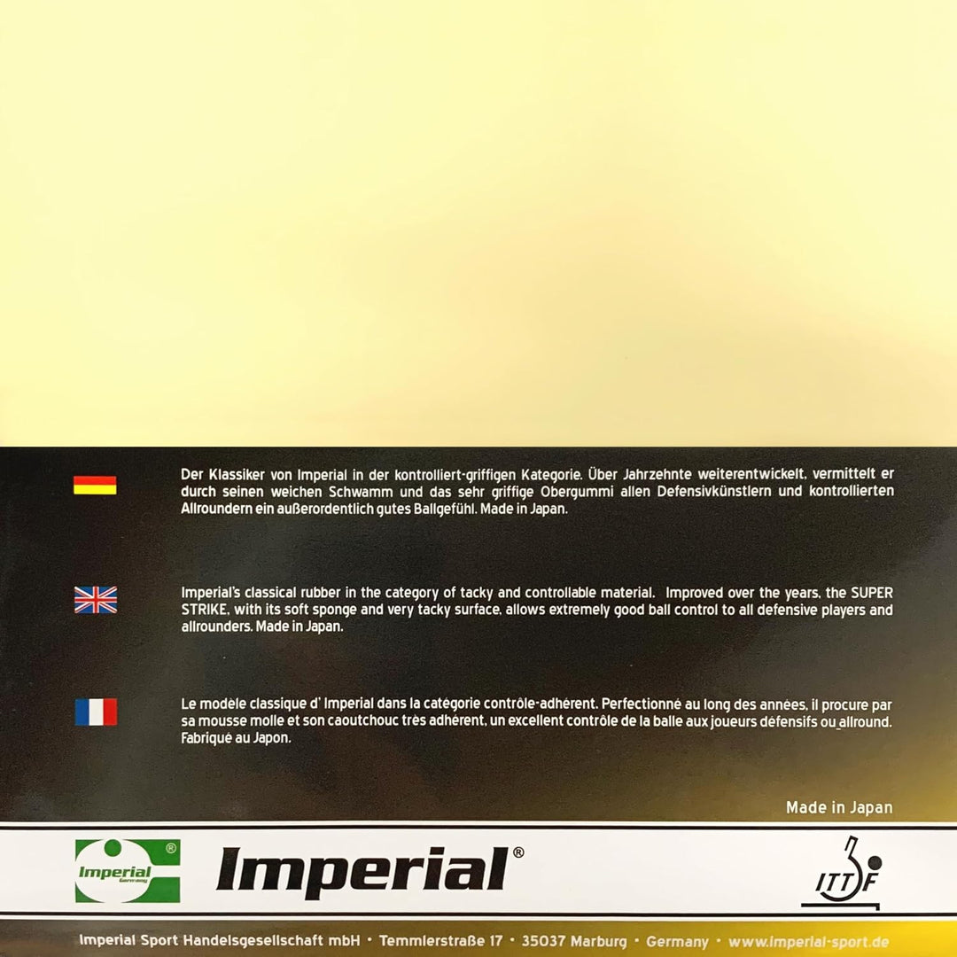 Imperial Super Strike | Japan Tischtennis Belag | Noppen innen | Defensiv | ITTF Zulassung Schwarz 2