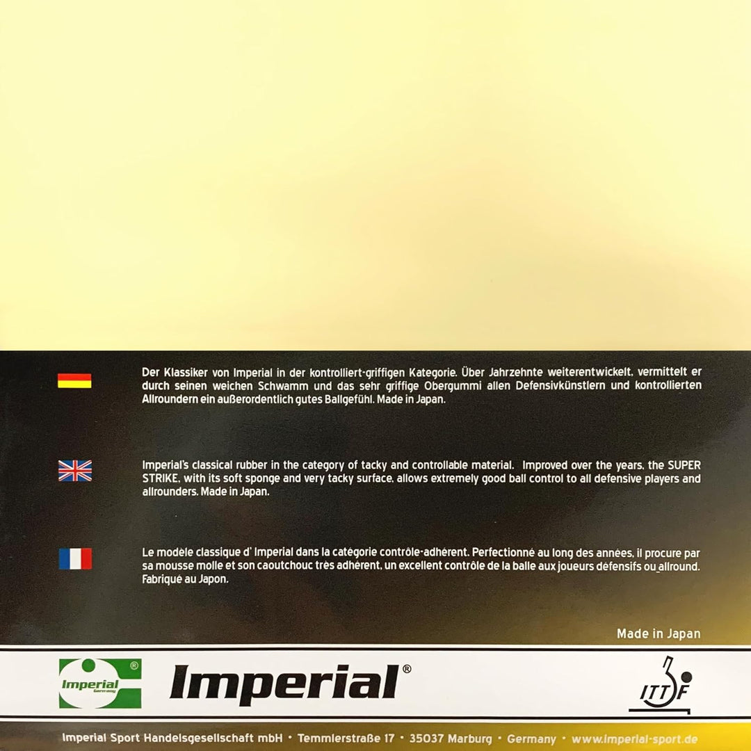 Imperial Super Strike | Japan Tischtennis Belag | Noppen innen | Defensiv | ITTF Zulassung Schwarz 1