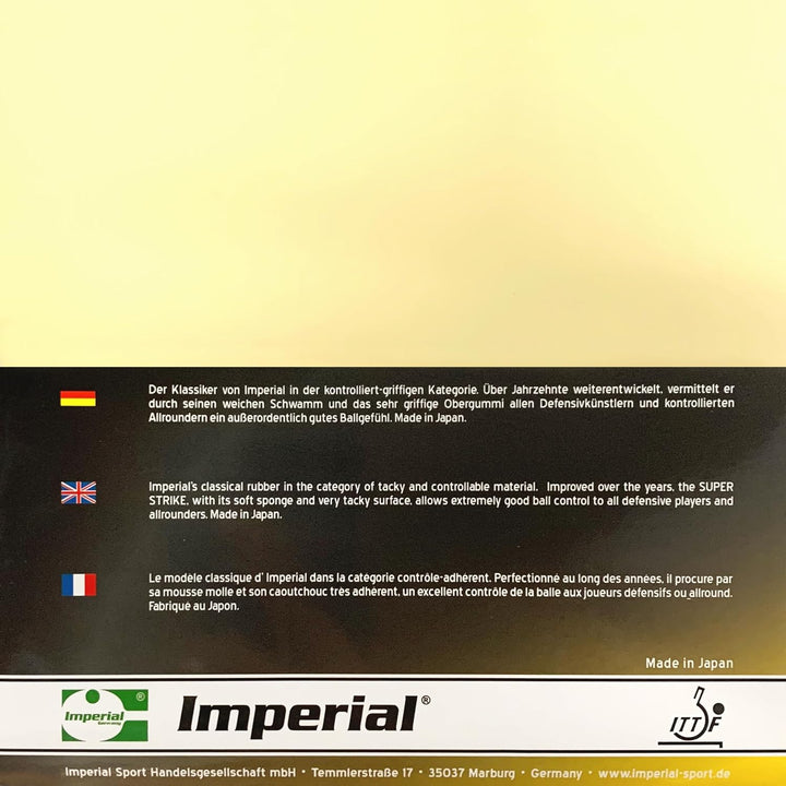 Imperial Super Strike | Japan Tischtennis Belag | Noppen innen | Defensiv | ITTF Zulassung Schwarz 1