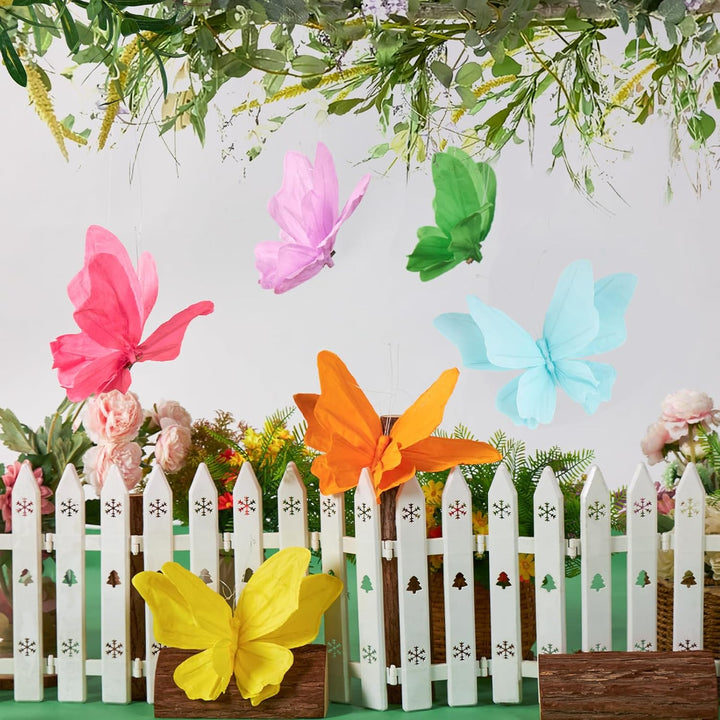SUNBEAUTY 6 Stück 3D Schmetterling Deko mit Clip Papier Schmetterlinge Deko Bunt Fliegende Schmetter