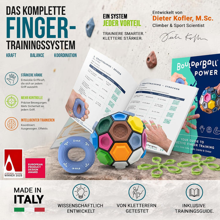 BOULDERBALL POWER Trainings-Set zur gezielten Finger, Hand & Unterarmkraft - Anti-Tennisarm & Präven