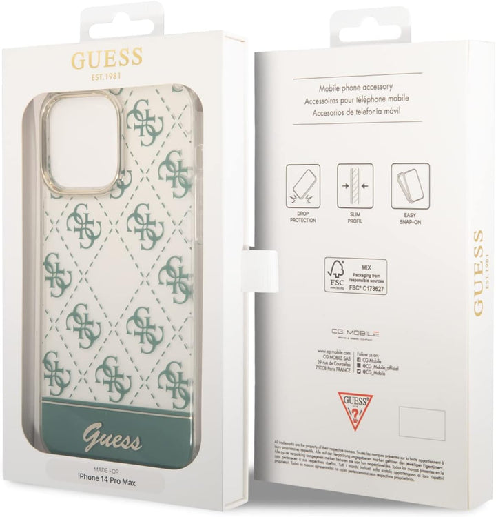 Guess 4G Pattern Script Collection Hardcase Hülle Cover für Apple iPhone 14 Pro Max Khaki, GUHCP14XH