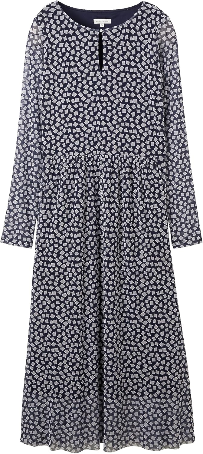 TOM TAILOR Damen Mesh Kleid mit Muster 34 30350 - Navy Geometric Design, 34 30350 - Navy Geometric D