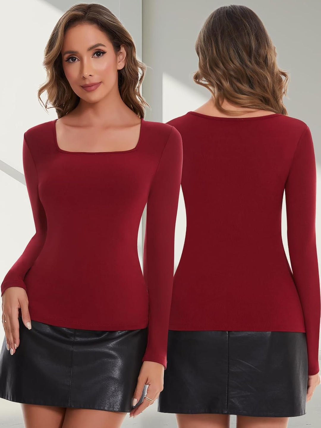 SHAPERIN Oberteile Damen Langarm Eng Langarmshirt Rundhals Einfarbige T-Shirts Lässige Blusen Top, E