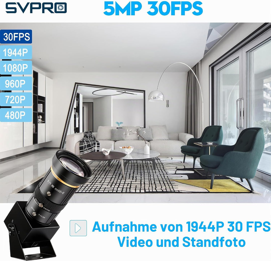 SVPRO 5MP 30FPS USB-Kamera mit 5-50 mm Teleobjektiv, 10-fach optischem Zoom manuellem Fokus Webcam,