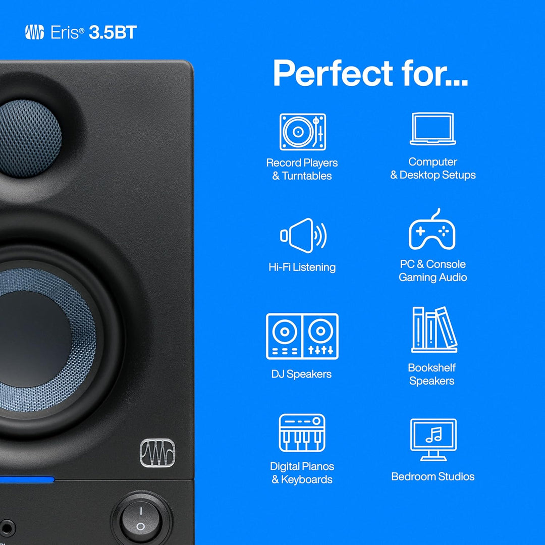 PreSonus Eris 3.5BT Gen 2 – 3,5" Desktop-Aktivlautsprecher mit Bluetooth für Multimedia, Gaming und