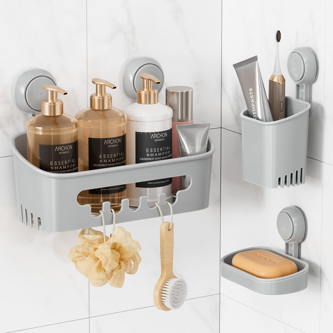 LEVERLOC Duschablage Ohne Bohren Saugnapf Dusche Organizer Grosse Kapazität Bad Organizer Ohne Bohre
