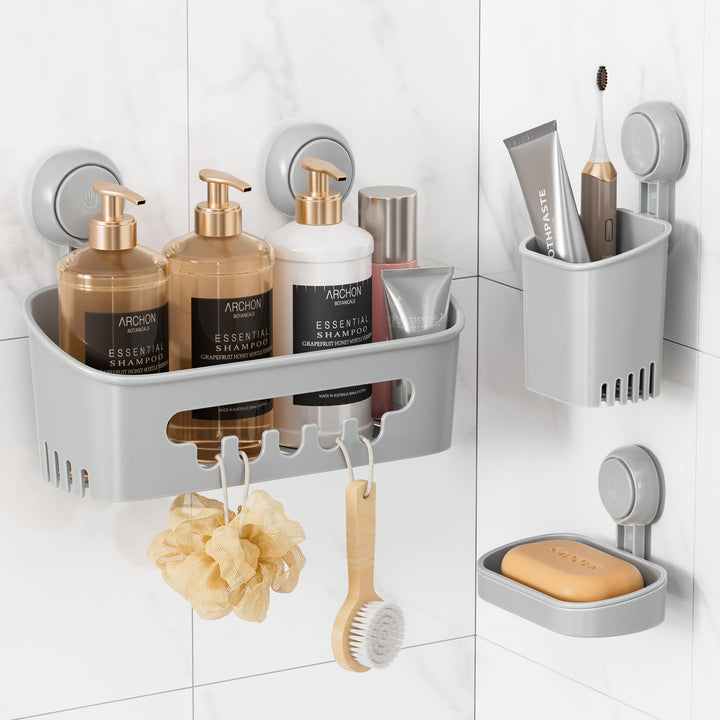 LEVERLOC Duschablage Ohne Bohren Saugnapf Dusche Organizer Grosse Kapazität Bad Organizer Ohne Bohre