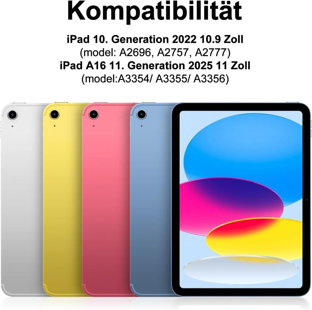 IVEOPPE Hülle Tastatur für iPad A16 11/10 Generation (2025/2022, 11/10.9 Zoll), QWERTZ Layout Keyboa