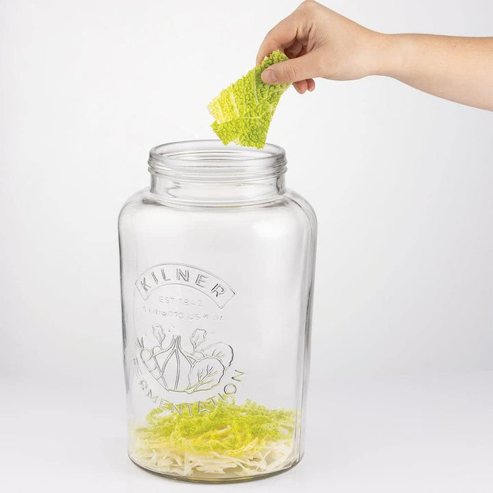 KILNER Fermentier Set | 5 Liter Glas mit Gärungsdeckel | einfaches Haltbarmachen von Gemüse | 1x Kil