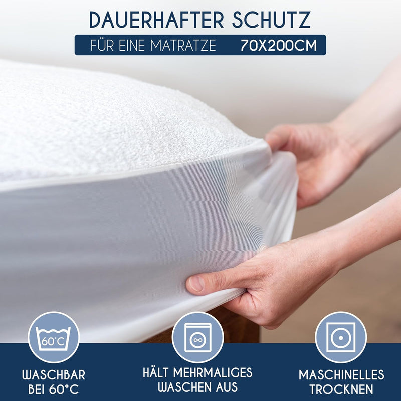 Matratzenschoner 70x200 Wasserdicht Dreamzie - Oeko-TEX und Made in EU - Atmungsaktive Anti-Allergie