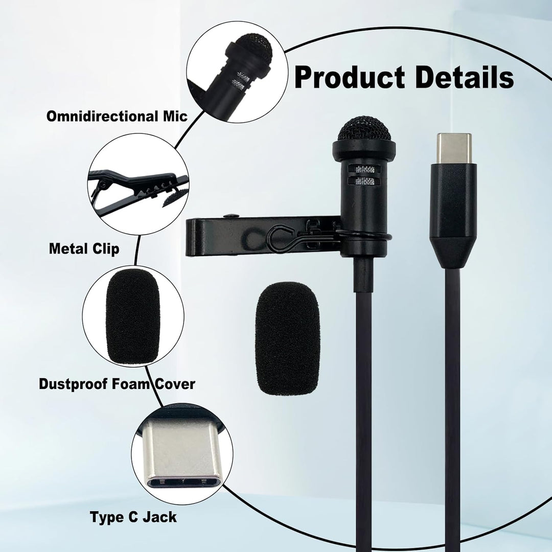 USB-C Lavalier Mikrofon Kompatibel mit iPhone 16/15,für Galaxy S23/S22/S21 Smartphone, Type C Clip O