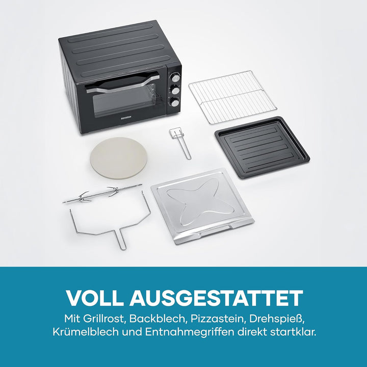 SEVERIN XXL Back- und Toastofen mit Umluftfunktion, Backofen mit Grillrost, Backblech, Drehspiess un