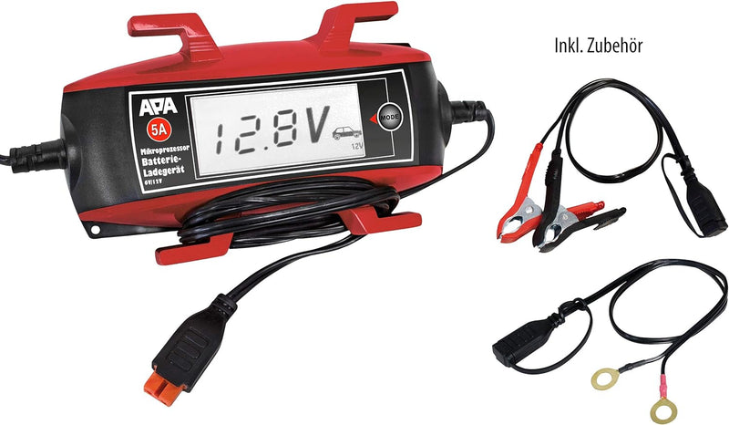 APA 16633 Mikroprozessor Batterie-Ladegerät, 9-stufig, Kabelaufroller, Ladeerhaltungsfunktion, 6/12