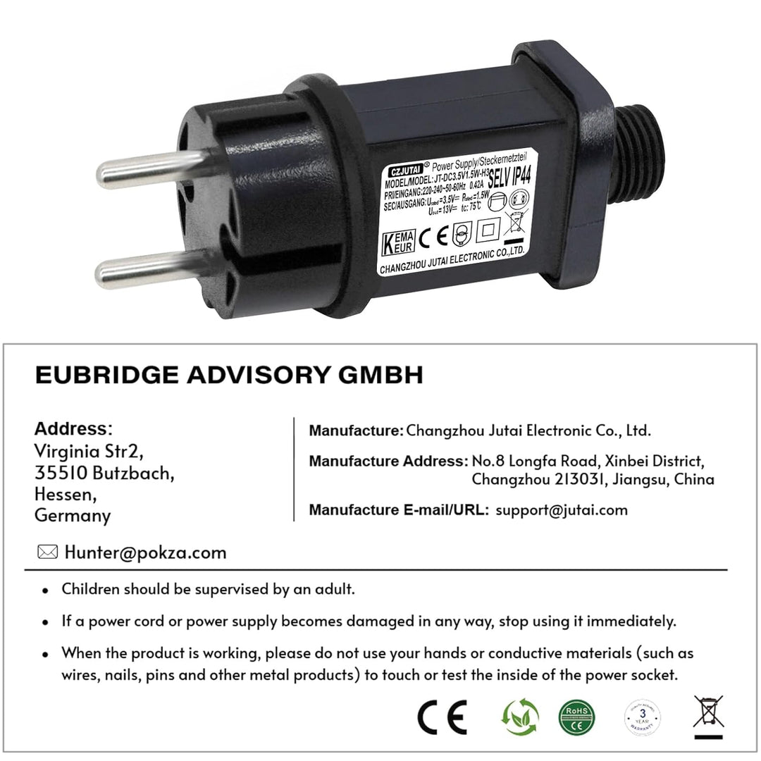 3,5 V 1,5 W LED-Transformator CZJUTAI IP44 Stromversorgung für Weihnachtsbeleuchtung mit Stecker – E