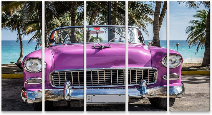 islandburner Bild auf Leinwand Kuba Rosa Amerikanisches Klassisches Auto Geparkt Unter Palmen In Der