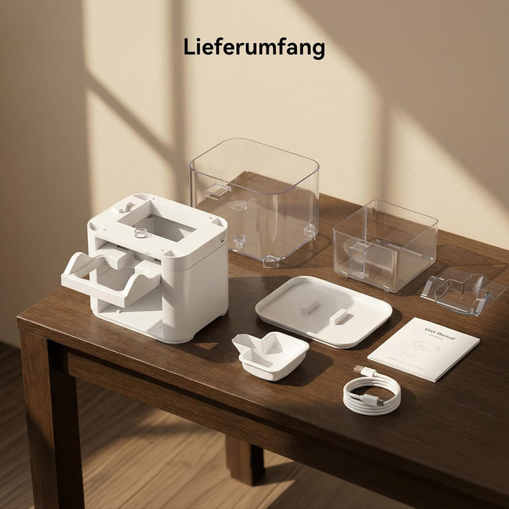 Katzenbrunnen mit Abwasserseparation &amp; ohne Filterwatte, Haustierwasserautomat mit 4000mAh &amp; 4L Gros