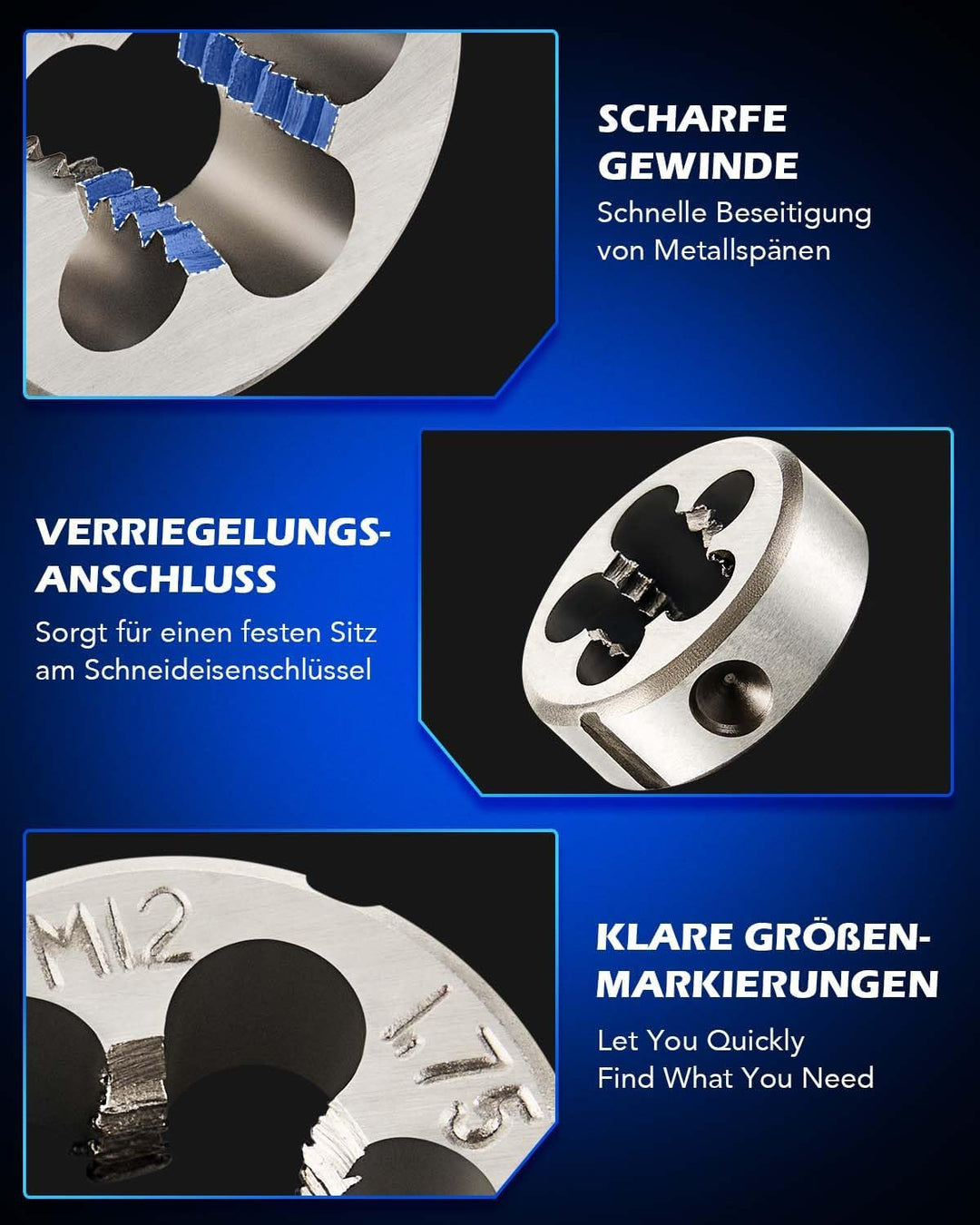 Orion Motor Tech Gewindeschneider Set 40 tlg. Gewindeschneid Satz Metrisch M3-M12 Gewindebohrer Satz