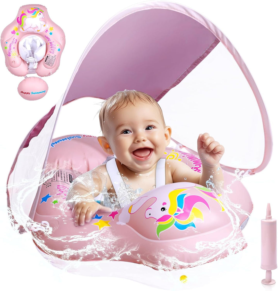 BNEHHOV Schwimmring Baby mit Sonnendach Abnehmbarem Sonnendach Schwimmsitz Kleinkinder Schwimmhilfe