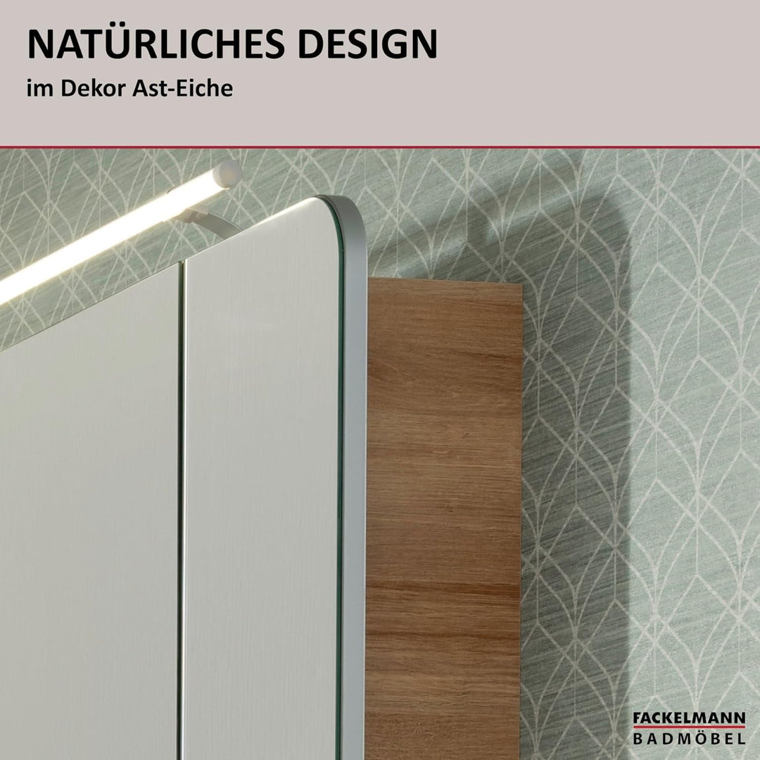 FACKELMANN Milano Spiegelschrank mit LED-Beleuchtung – Alibertschrank 3-türig fürs Badezimmer (90 cm