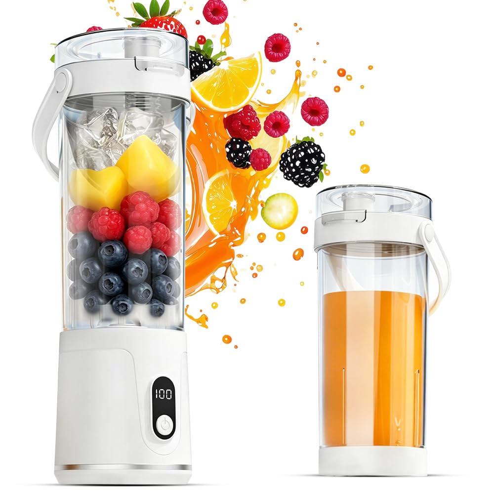 Tragbarer Mixer Smoothie Maker To Go, 600ML, LED Display | Portable Blender mit 6 Klingen für Shakes