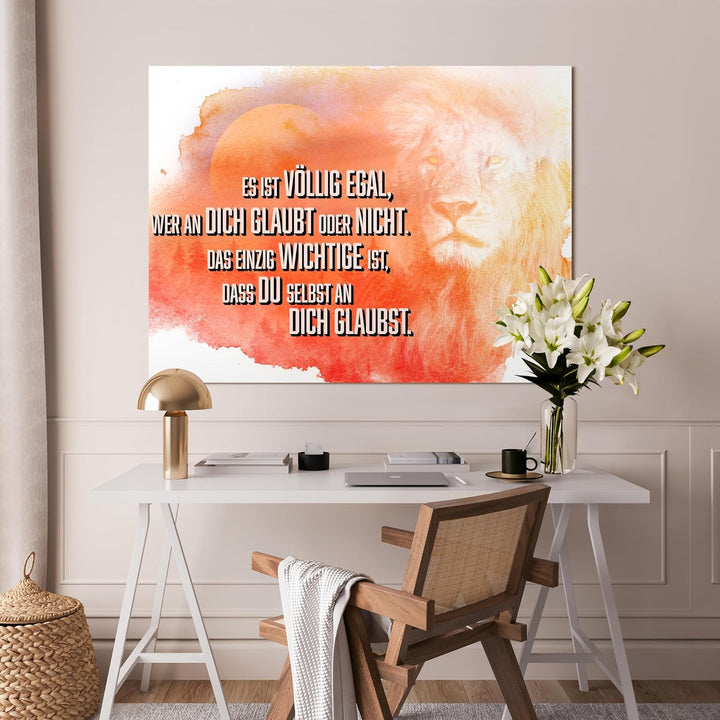 wandmotiv24 Motivations Motiv als Leinwandbild, 100x75cm, Querformat, Glaub an Dich selbst, Löwe, So