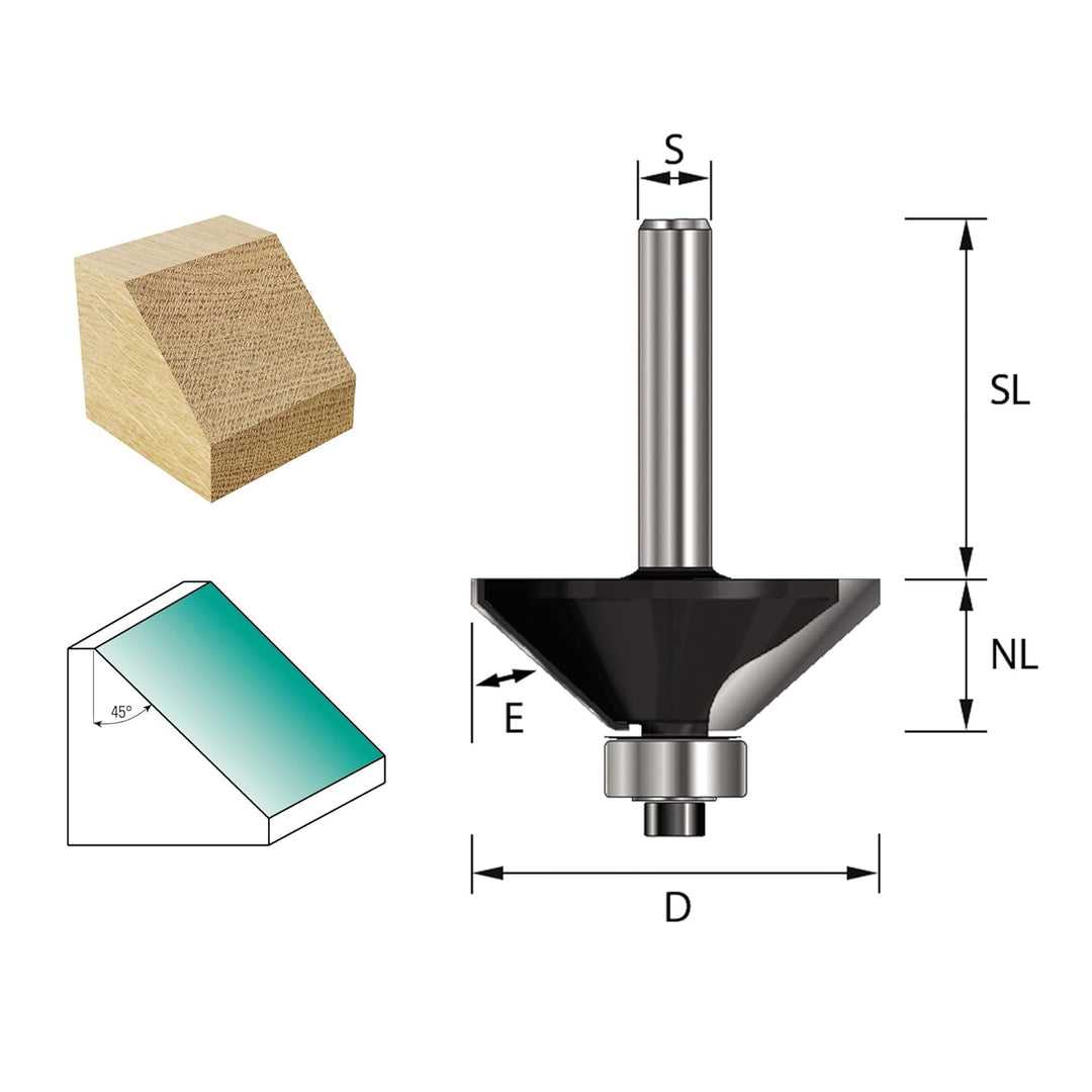 ENT 13801 Fasefräser HW, Schaft (S) 6 mm, Durchmesser (D) 28,6 mm, NL 10,5 mm, E 45°, SL 32 mm, mit