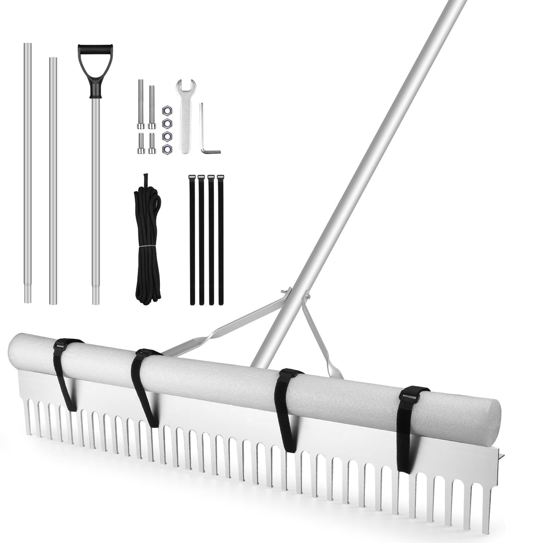 Schwimmender Weed-See-Rechen, Faltbarer Teichrechen aus Aluminium mit 33-Zinken-Rechenkopf, 92cm Bre