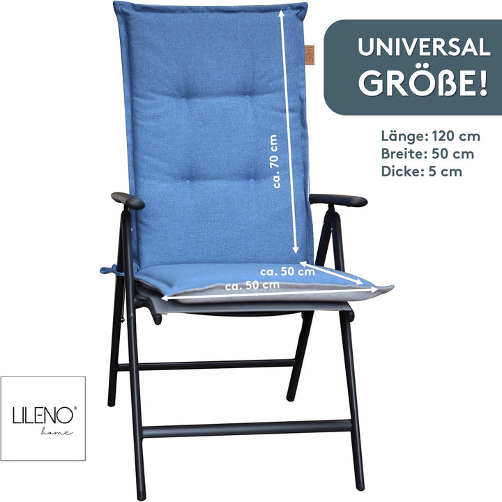 LILENO HOME Gartenstuhl Auflagen [2er Set - Hochlehner] in Blau - Bequeme Liegen als Sitzauflagen fü