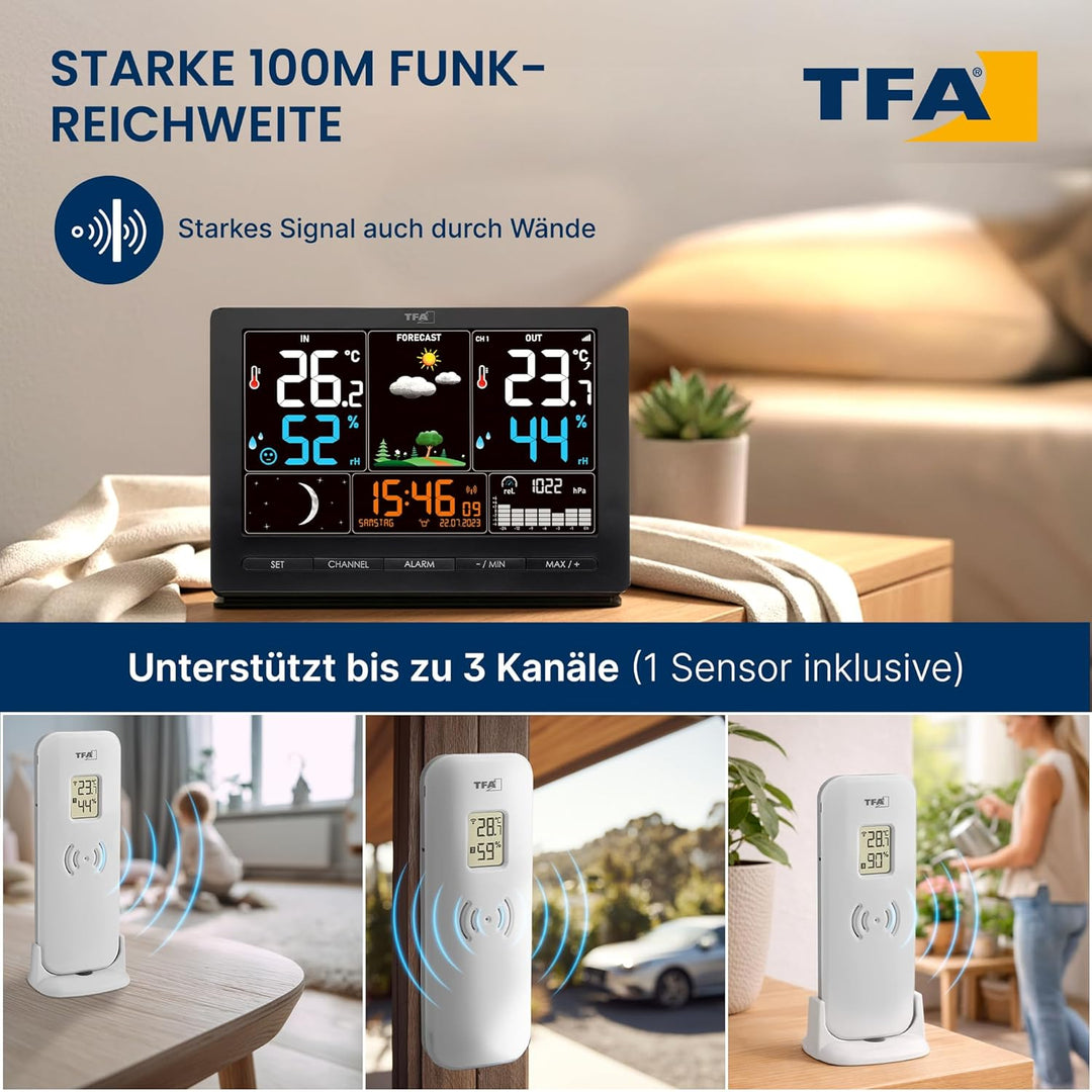 TFA Dostmann Funk-Wetterstation Season 2, 35.1118, mit Aussensender, Wettervorhersage, Farbdisplay,