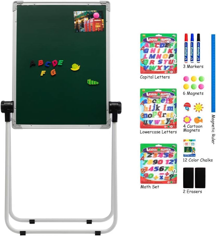 DOEWORKS Kinder Whiteboard Staffelei Doppelseitiges Staffelei Kinder Whiteboard & Kreidetafel mit Au