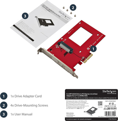 StarTech.com U.2 auf PCIe Adapter für 2,5" U.2 NVMe SSD - SFF 8639 - 4x PCI Express 3.0 - NVMe PCIe