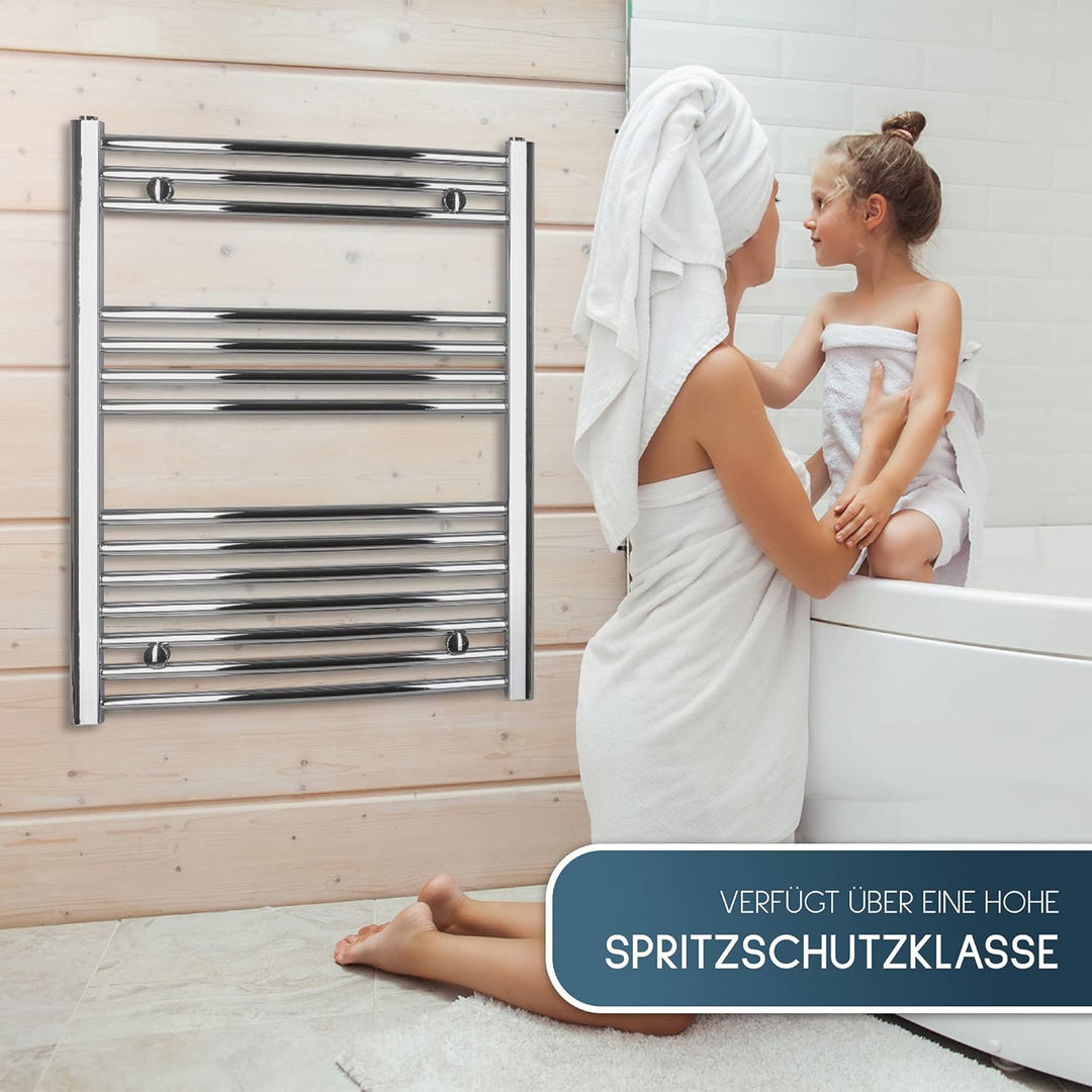 anapont elektrischer Badheizkörper - Chrom gebogen - Timer-Funktion - Handtuchheizkörper - Badheizun
