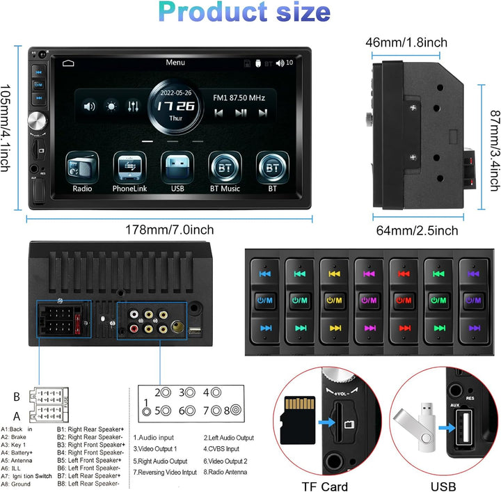 Podofo Autoradio 2 Din mit Apple CarPlay, Android Auto und Bluetooth, 7 Zoll Auto Stereo Radio mit H