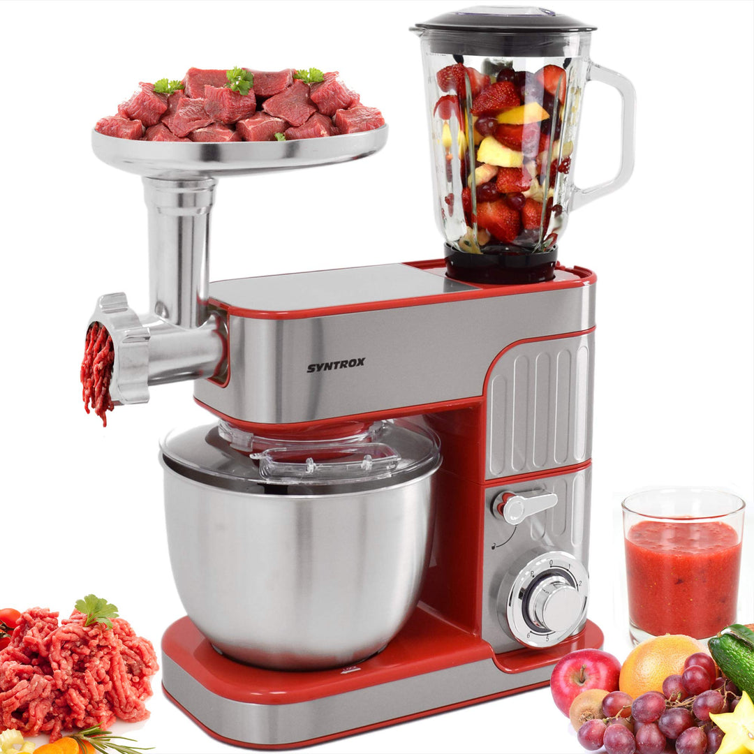 Syntrox Germany leistungsstarke Küchenmaschine Knetmaschine Mixer mit Fleischwolf in zeitlosem Desig