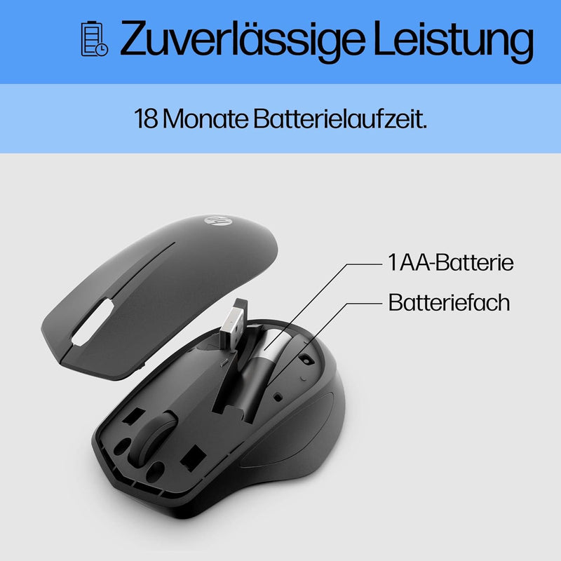 HP 280 Silent Wireless Maus (besonders leises Klicken, lange Akkulaufzeit, Wireless Dongle) schwarz