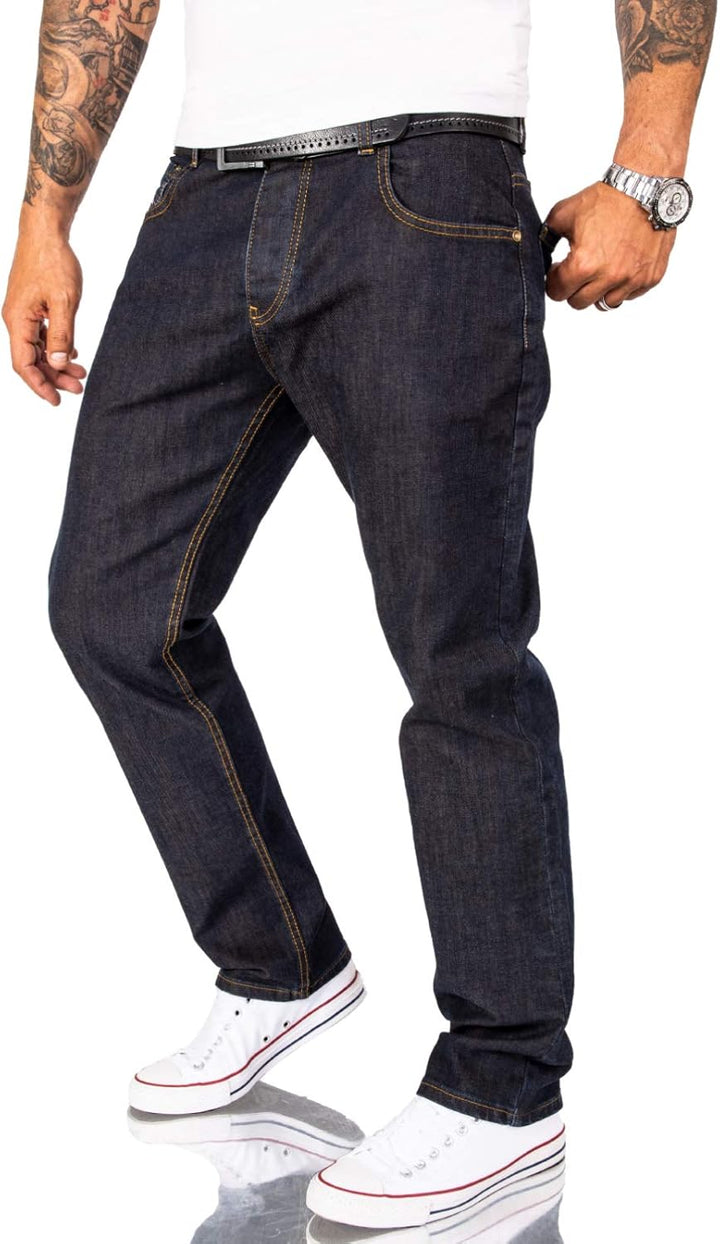 Rock Creek Herren Jeans Hose Denim Blau Straight-Cut Gerades Bein RC-2091 29W / 32L Dunkelblau - Rc-