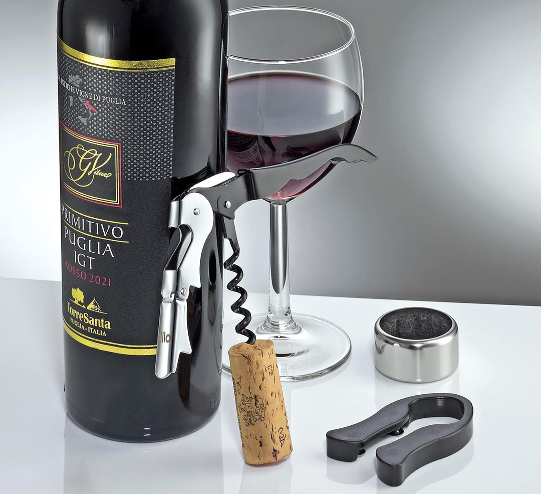cilio Weinset PIEMONTE 3-teilig, Kellnermesser mit zweistufigem Hebel, integrierter Folienschneider,