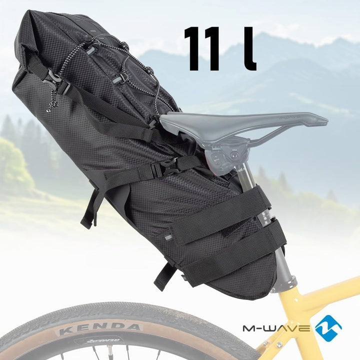 M-WAVE Fahrrad Satteltasche, 100% wasserdicht, 11 L, Bikepacking & Gravel, Rough Ride Saddle L