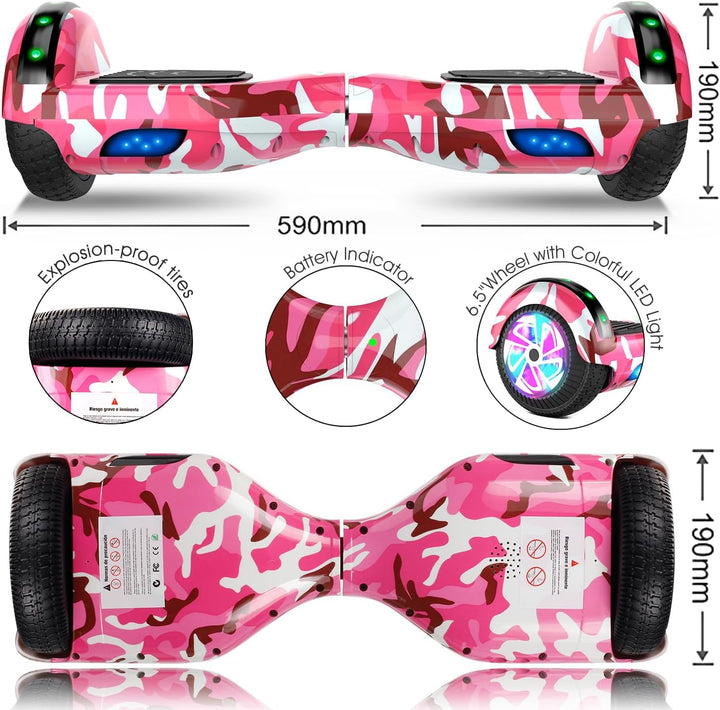 Offroad Hoverboard mit Bluetooth-Lautsprechern LED-Licht, Rutschfeste Fusspolster,6.5 Zoll Reifen Le