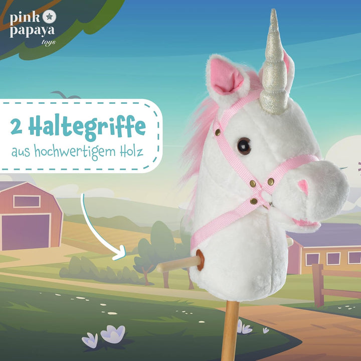 Pink Papaya Steckenpferd Einhorn, Mandy süsses Spielzeug Einhorn aus Plüsch mit Sound Funktion: Gewi