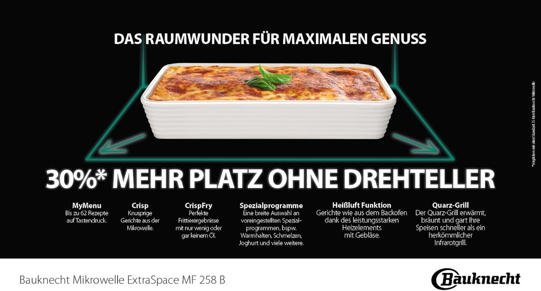 Bauknecht MF 258 B Mikrowelle/Extra Space: Kombi Ohne Drehteller/My Menu/Crisp/Crisp Fry/Spezialprog